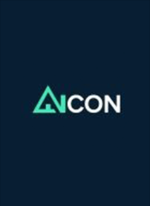 Logo de fondo azul oscuro que dice en el centro un texto de color turquesa con blanco llamado "Aicon"