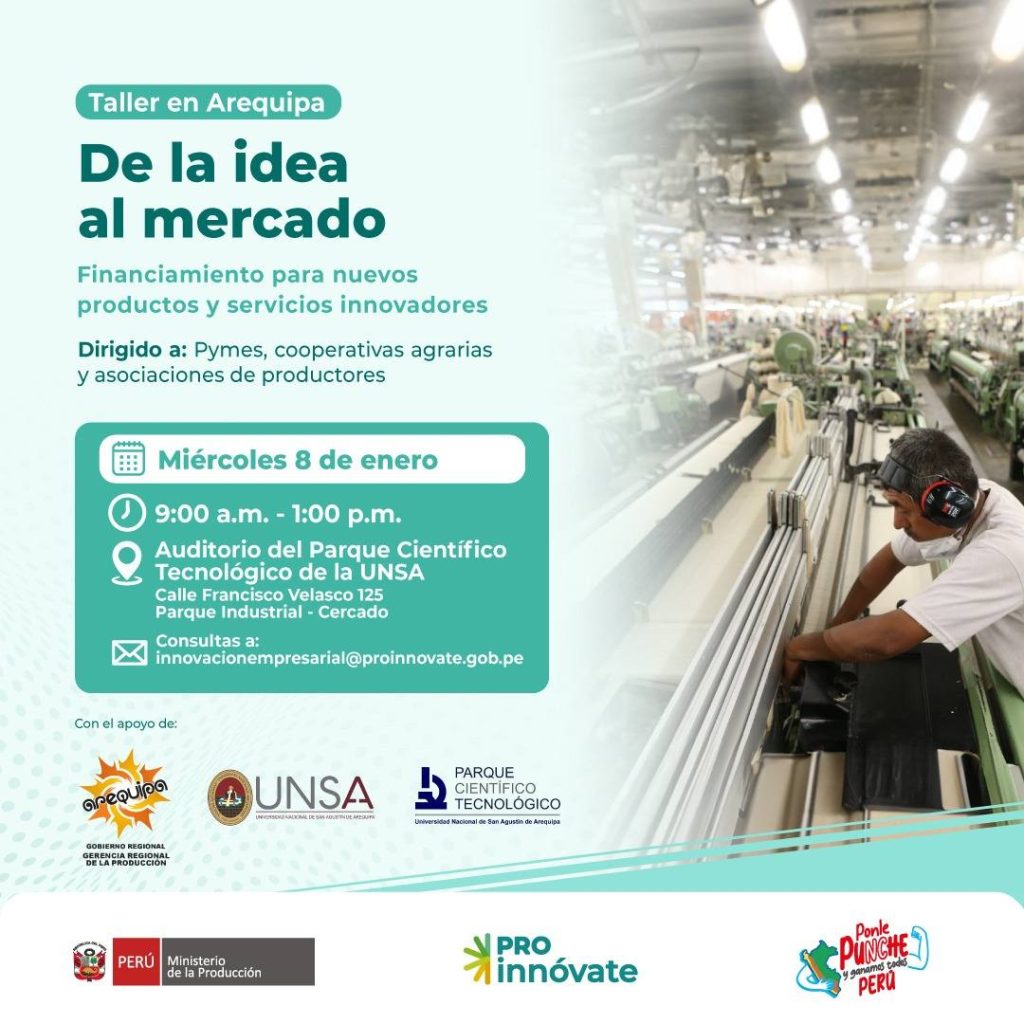 Flyer a color del taller "De la Ideal al Mercado" de ProInnóvate