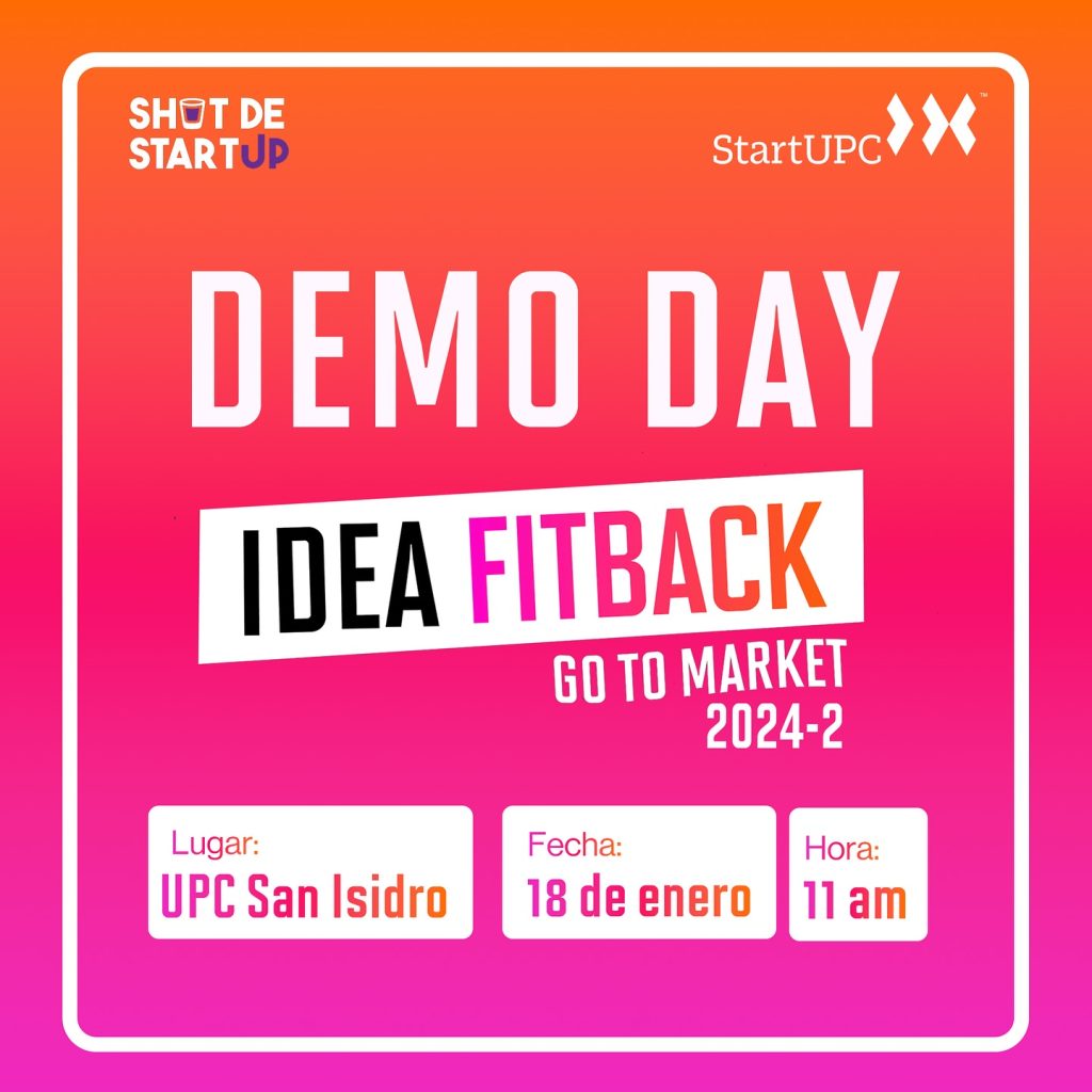 Flyer a color del evento presencial "Demoday Idea Fitback Go To Market 2024-2"