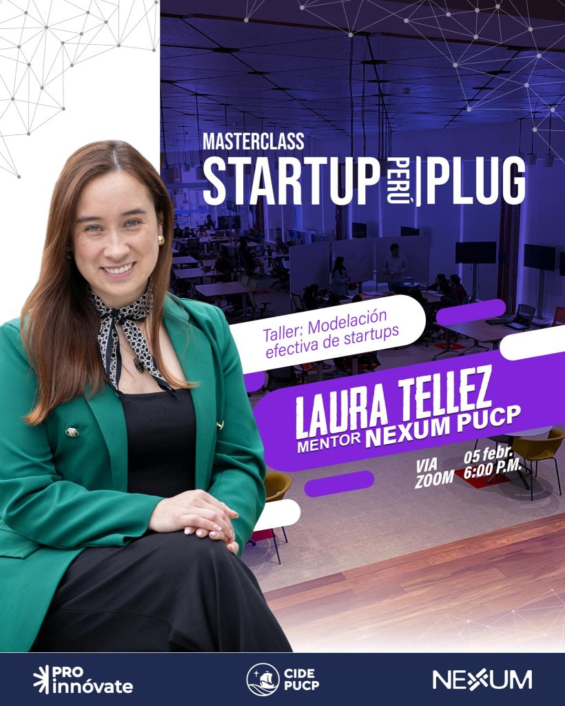 Flyer a color del taller online "Modelación efectiva de startups"