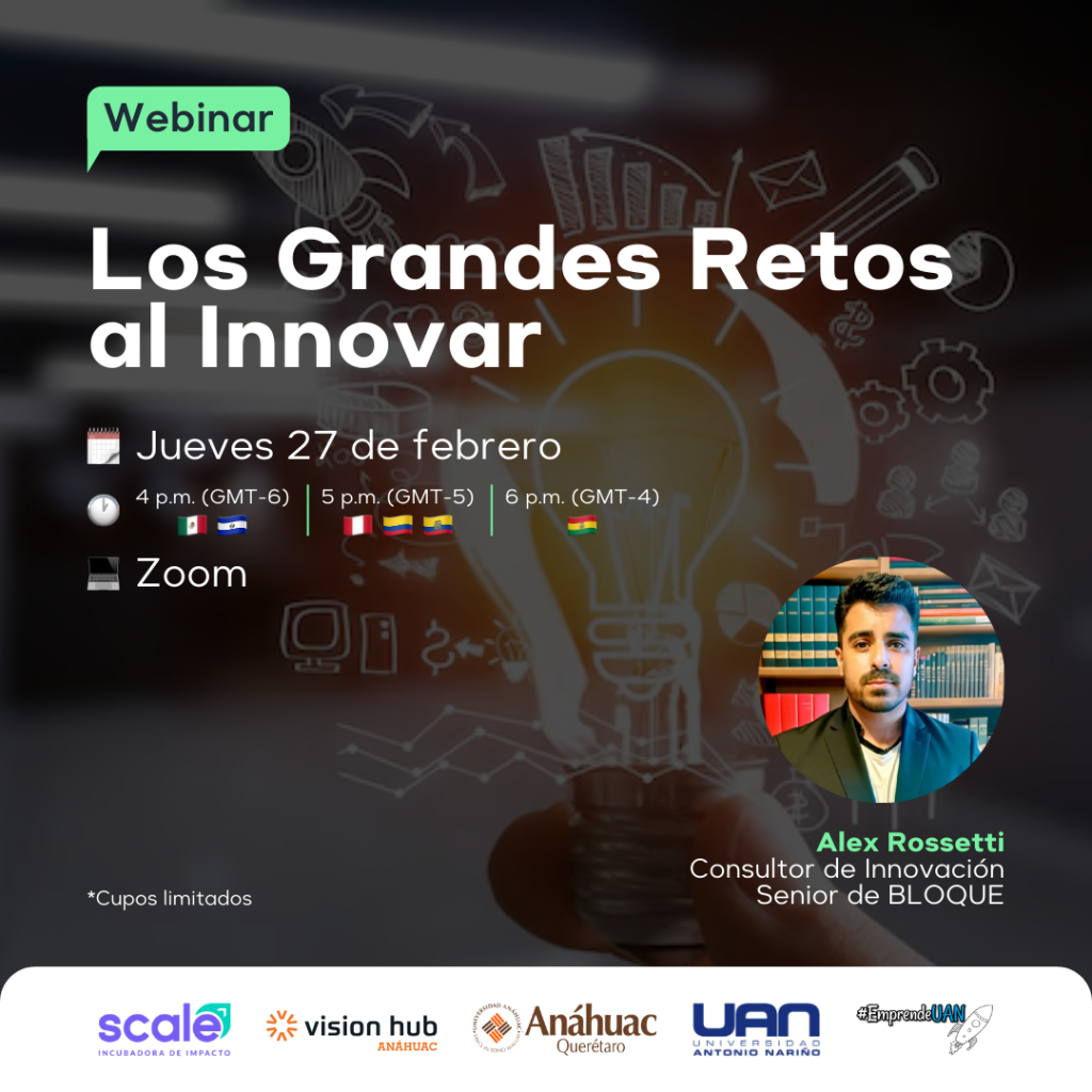 Flyers del webinar "Los Grandes Retos al Innovar"