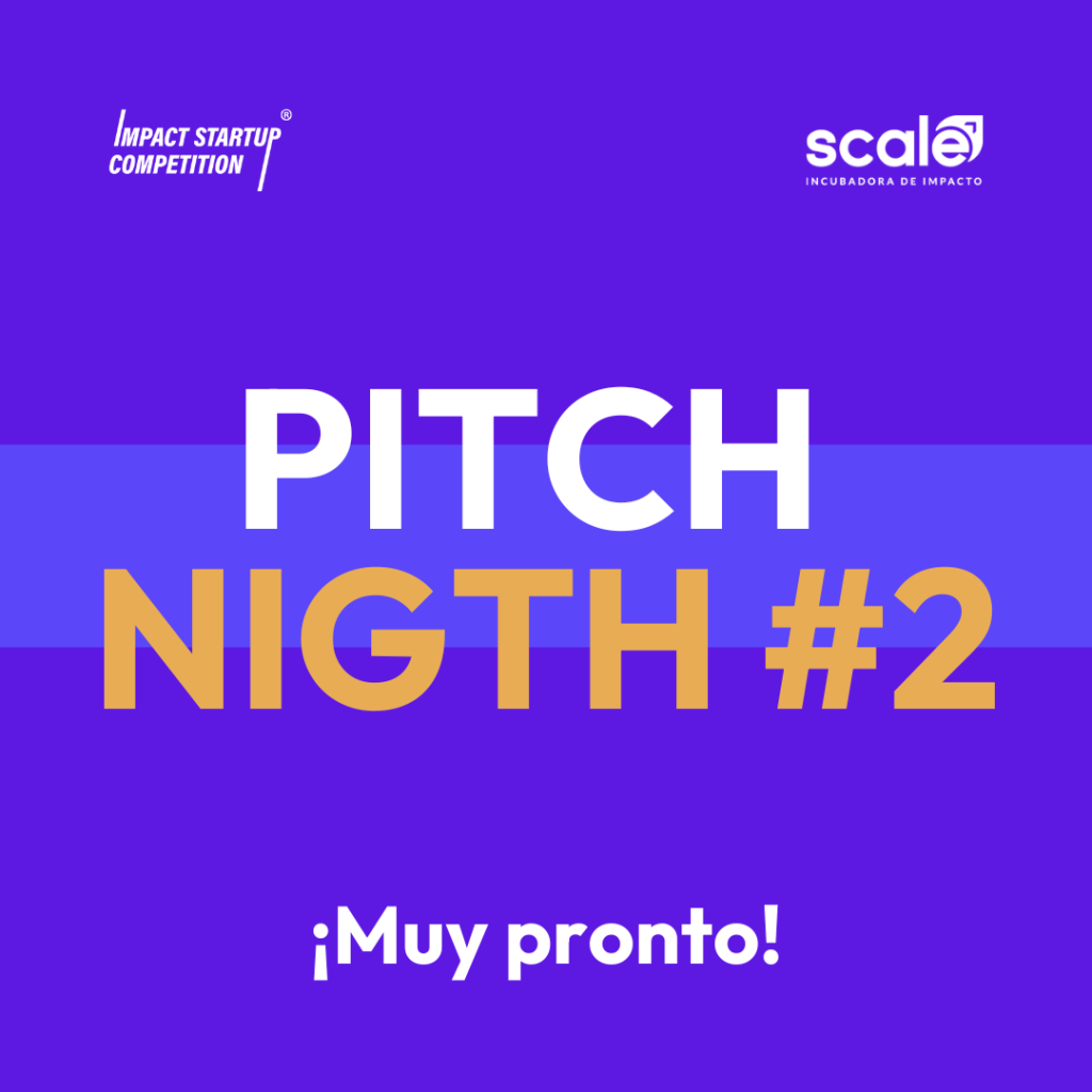 Flyer a color de fondo morado del evento online llamado "Pitch Night #2"