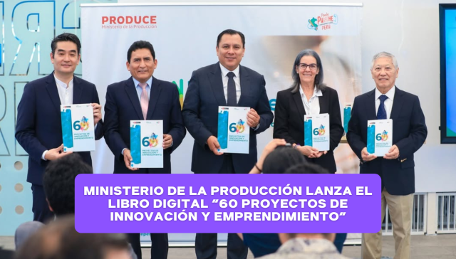 Foto de Sergio González, Ministro de la Producción; César Quispe Luján, Viceministro de MYPE e Industria; Alejandro Afuso Higa, Director Ejecutivo de ProInnóvate; Karen Weinberger, Decana de la Facultad de Ciencias Empresariales de la Universidad del Pacífico y Norberto Hosaka, Director del Centro de Innovación y Emprendimiento de la Universidad del Pacífico