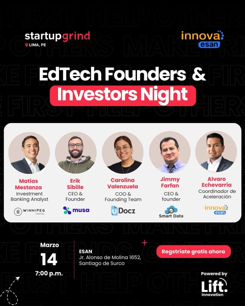 Flyer del evento presencial EdTech Founders & Investors Night