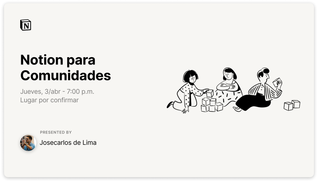 Flyer del evento presencial "Notion para Comunidades y Startups"