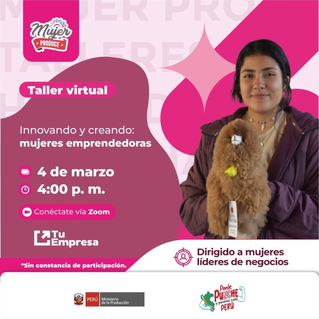 Flyer a color del Taller: Innovando y creando como mujeres emprendedoras