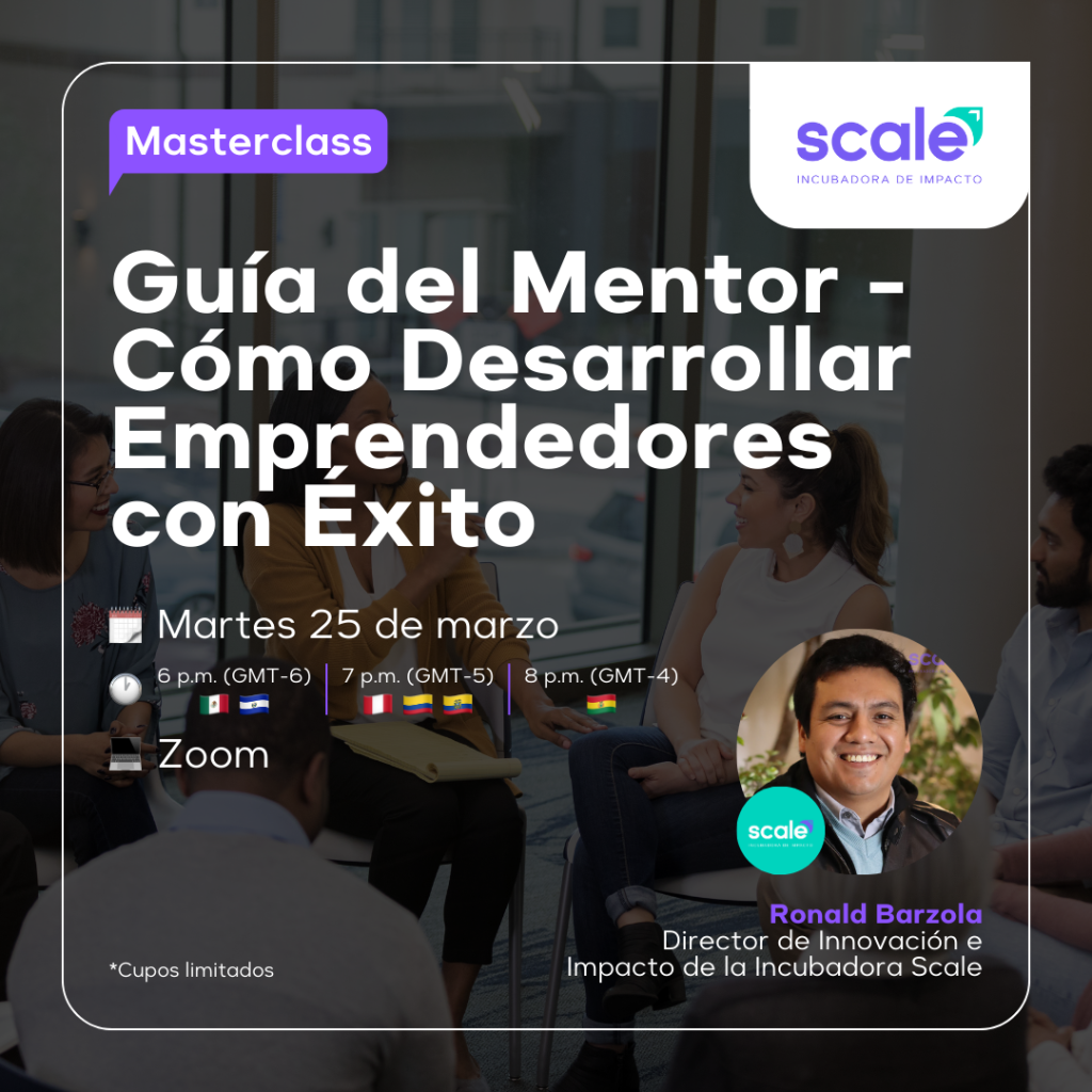 Flyer de la Masterclass "Guía del Mentor - Cómo Desarrollar Emprendedores con Éxito"