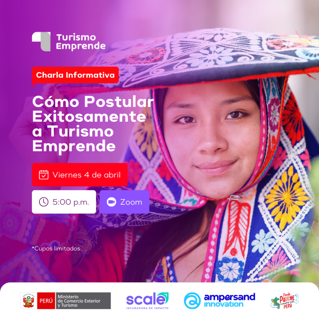 Flyer de la Charla Informativa "Cómo Postular Exitosamente a Turismo Emprende"