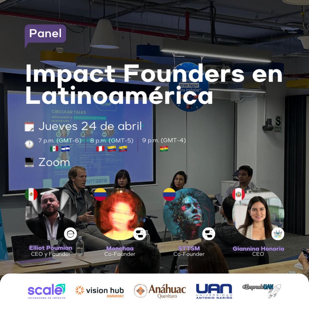 Flyer del Panel cuyo título dice "Impact Founders en Latinoamérica"