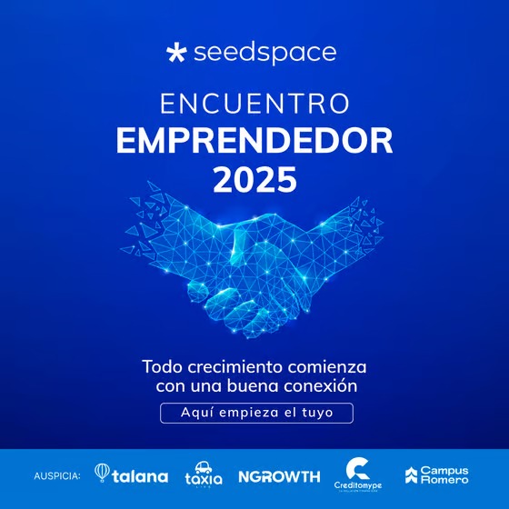 Flyer de fondo azul cuyo título dice "Encuentro Emprendedor 2025"