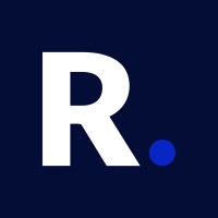 Logo de fondo azul oscuro que en el centro tiene una R de color blanco y en la esquina inferior derecha un punto azul más claro