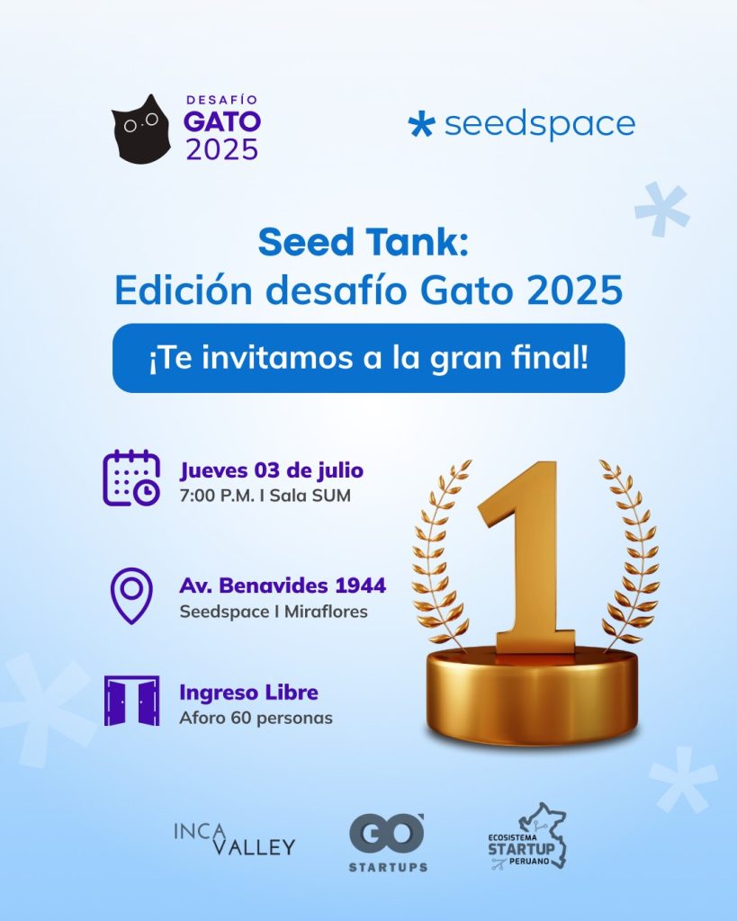 Flyer de fondo blanco con degrade celeste cuyo título dice "Final Seed Tank - Edición Desafío Gato 2025"