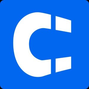 Logo de fondo azul claro cuyo interior tiene el ícono de un imán color blanco